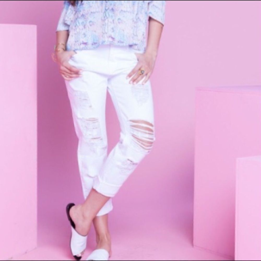 Lover's + Friends White Jeremy Distress Denim Jeans Size 25